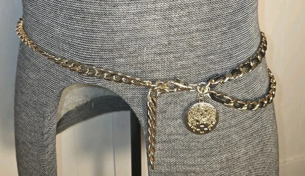 Vince Camuto Gold Chain Belt Coin Medallion Double Chain Adjustable Waist